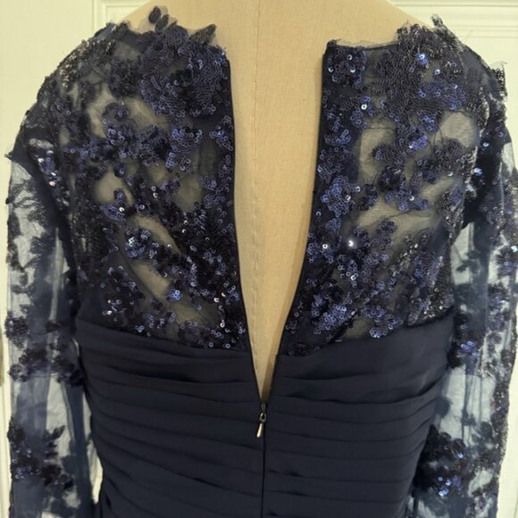 Women's Plus Evening Gown Sequined Lace Dress 20W Navy Blue Ruched Slimming 2XL - Picture 6 of 16